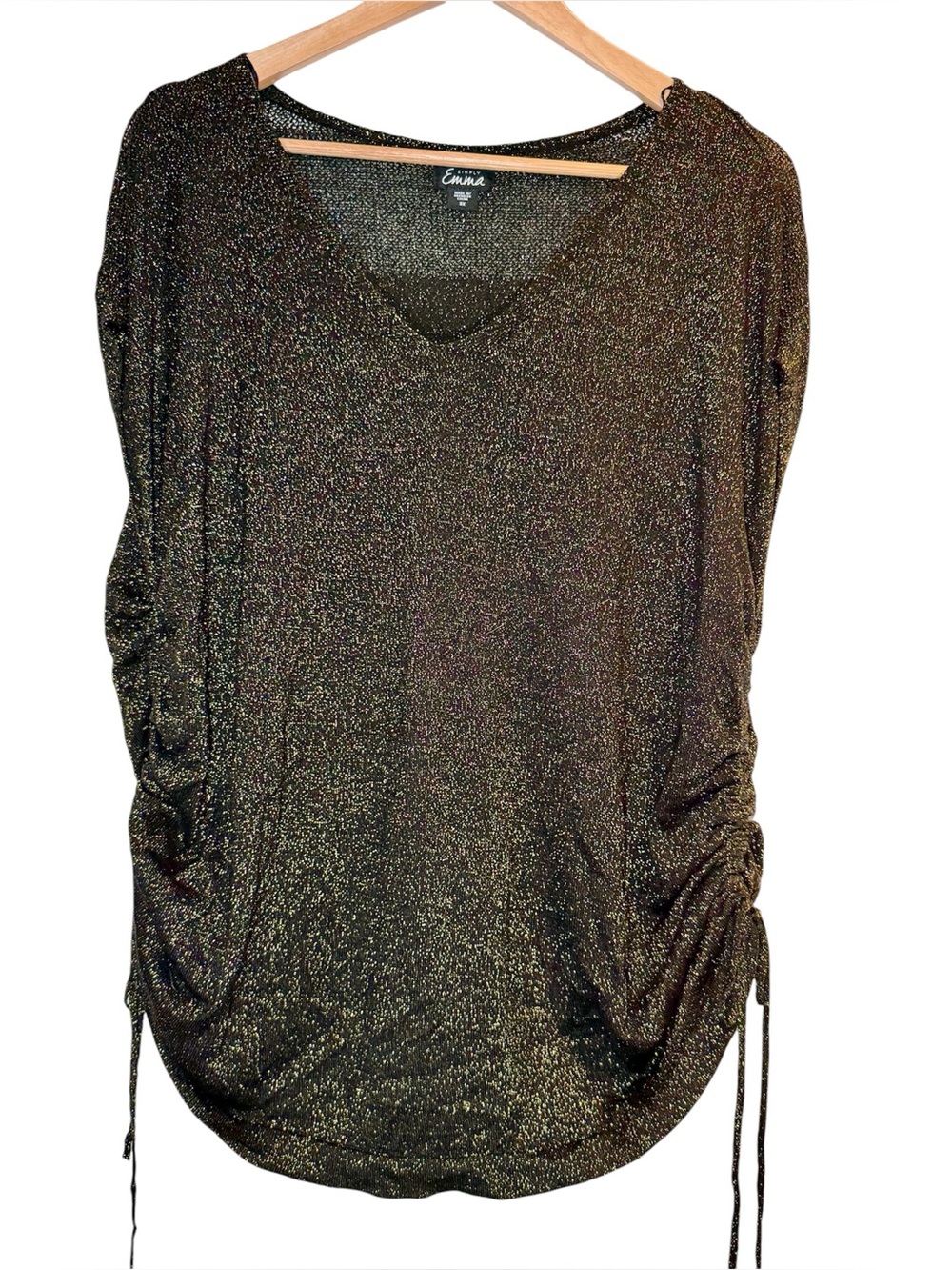 Simply Emma Metallic Shimmer Knit Top  2X Short Sleeve Black and Gold